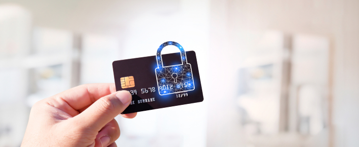 credit card with a visual graphic of a padlock super imposed